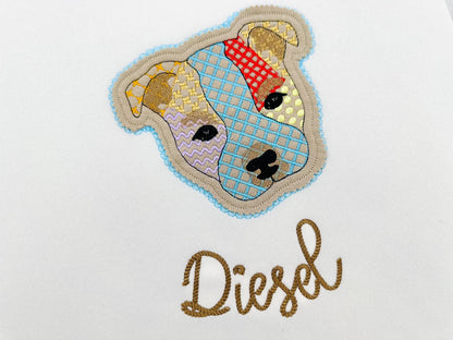 Staffie Staffordshire Bull Terrier Applique Patchwork Lace Edge patterned Puppy dog machine embroidery designs