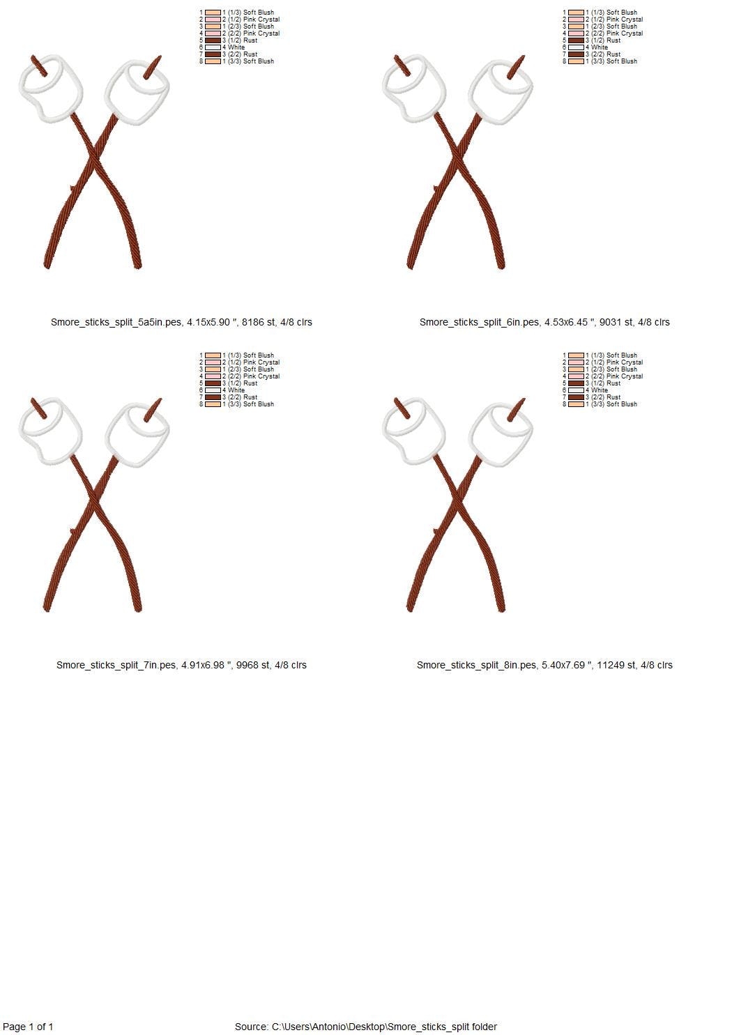 Smores Sticks crossing Marshmallow split side seam machine embroidery designs camping kids