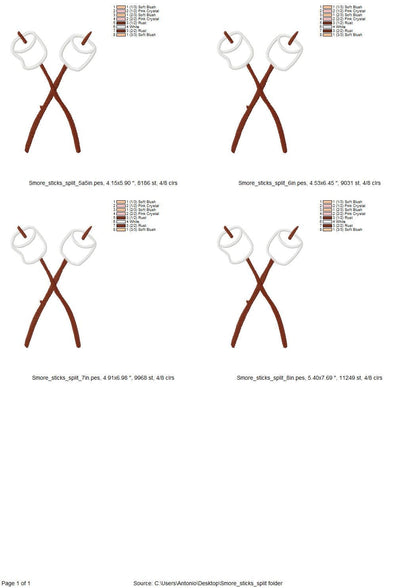 Smores Sticks crossing Marshmallow split side seam machine embroidery designs camping kids