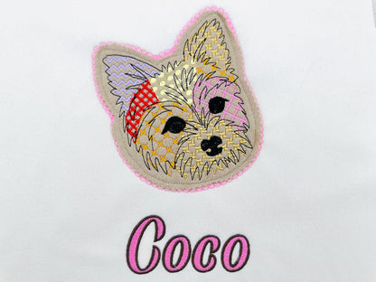 Yorkie Yorkshire Terrier Applique Patchwork and Lace Edge patterned Puppy Dog machine embroidery designs