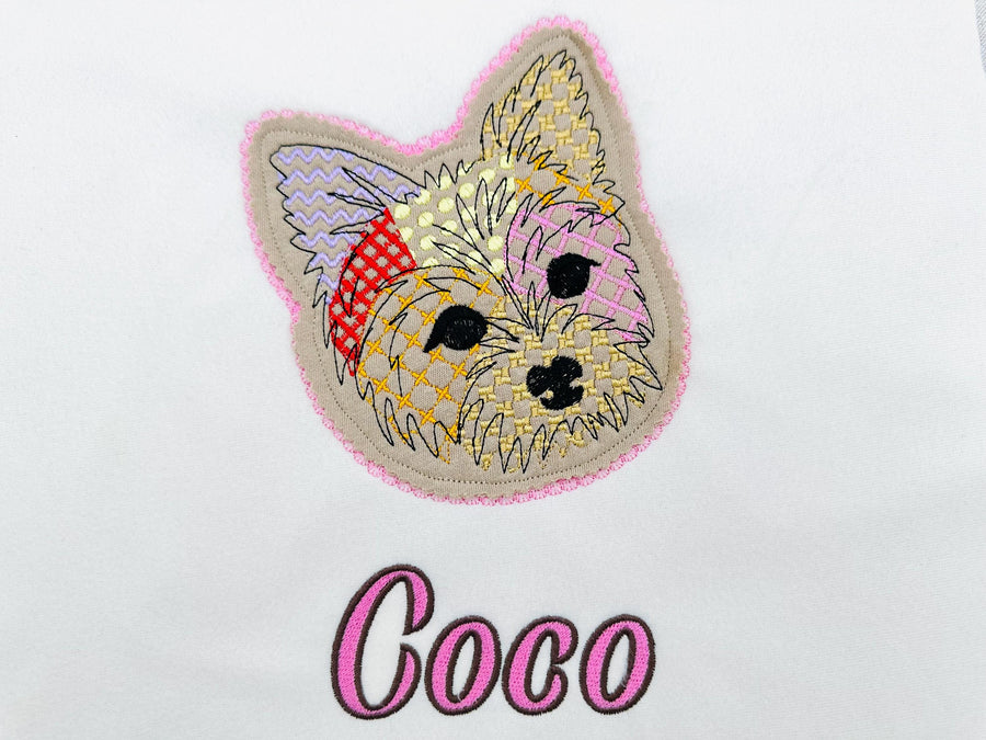 Yorkie Yorkshire Terrier Applique Patchwork and Lace Edge patterned Puppy Dog machine embroidery designs