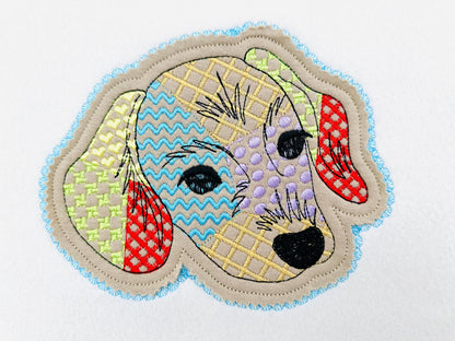 Dachshund Applique Patchwork and Lace Edge patterned Puppy machine embroidery designs