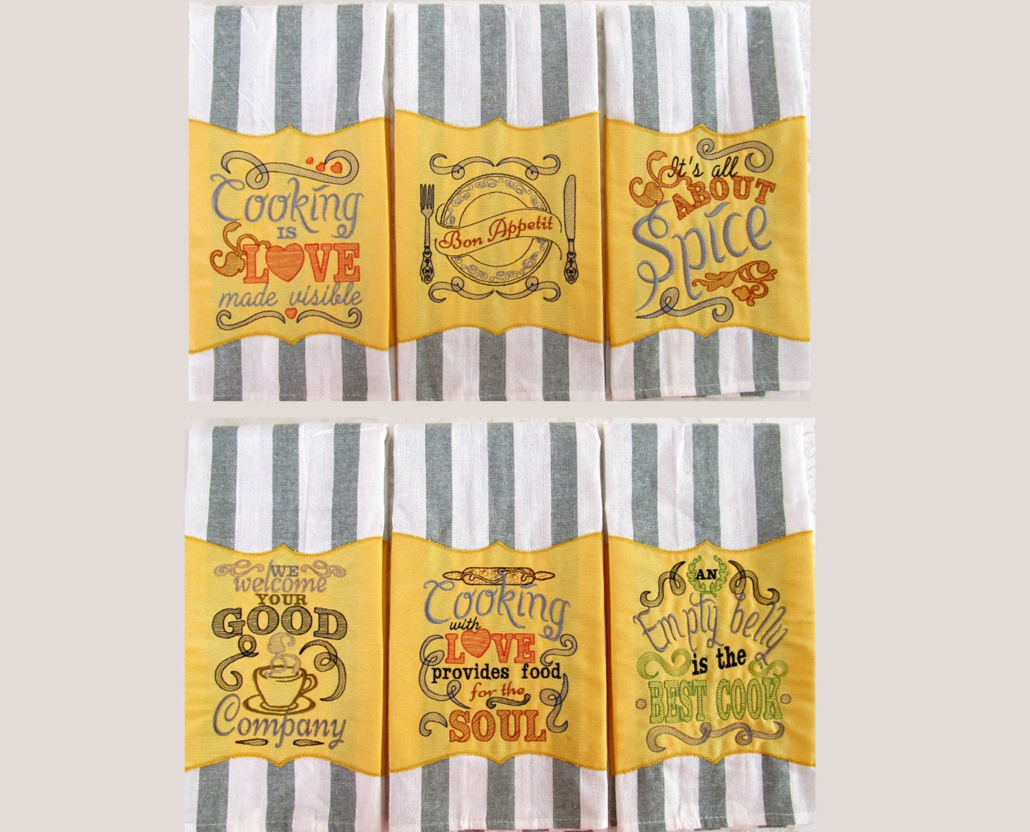 Kitchen Saying Set of 6 Machine Embroidery 6" 7" 5" | PES DST JEF | Artapli