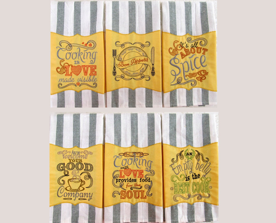 Kitchen Saying Set of 6 Machine Embroidery 6" 7" 5" | PES DST JEF | Artapli