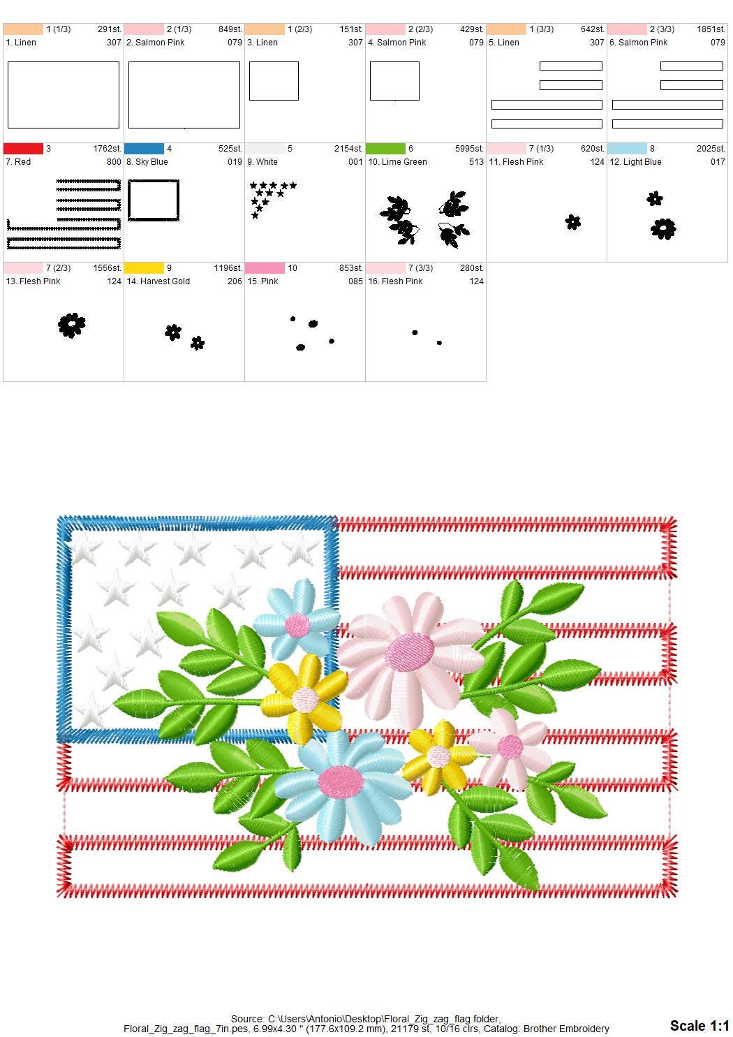 Floral USA Flag Applique