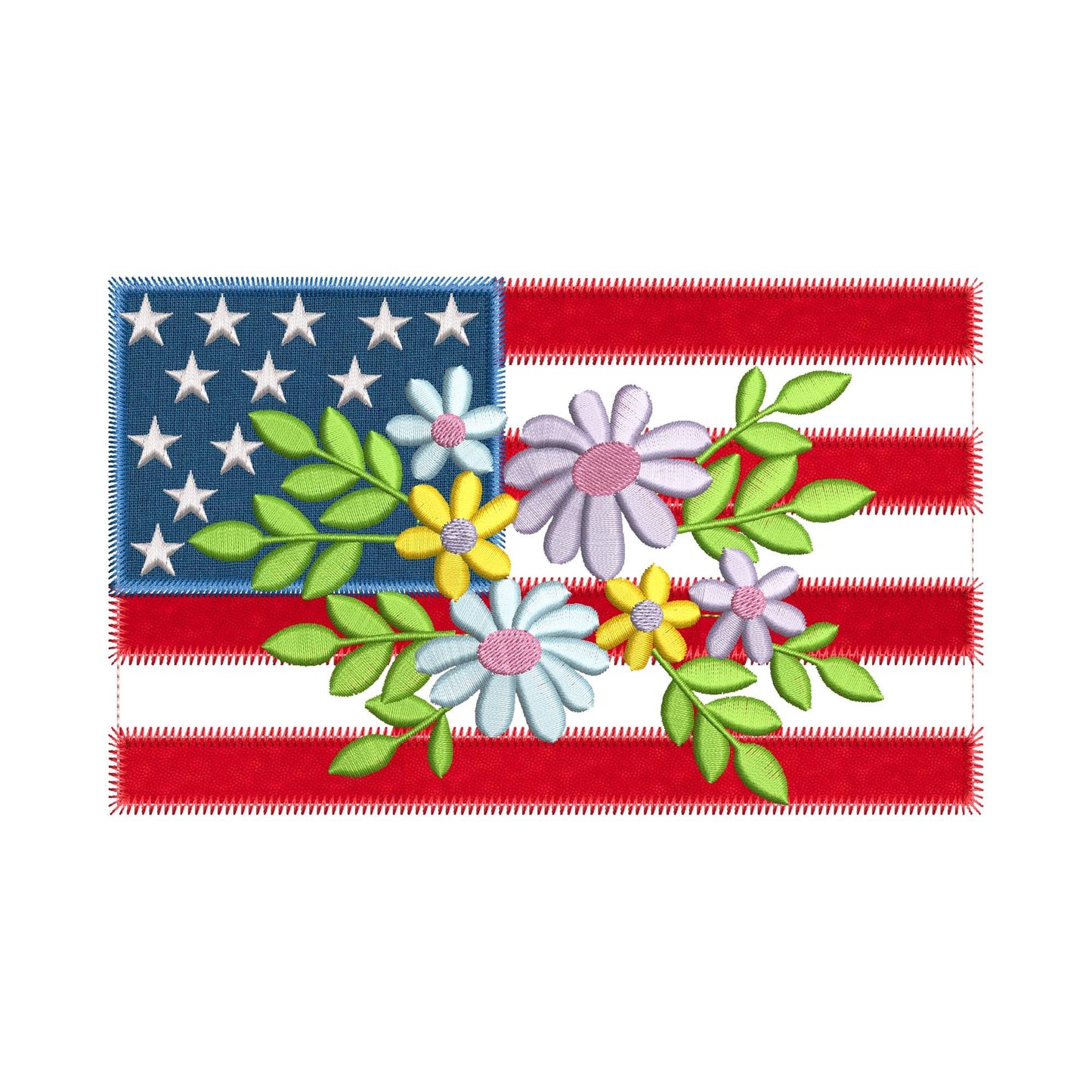 Floral USA Flag Applique
