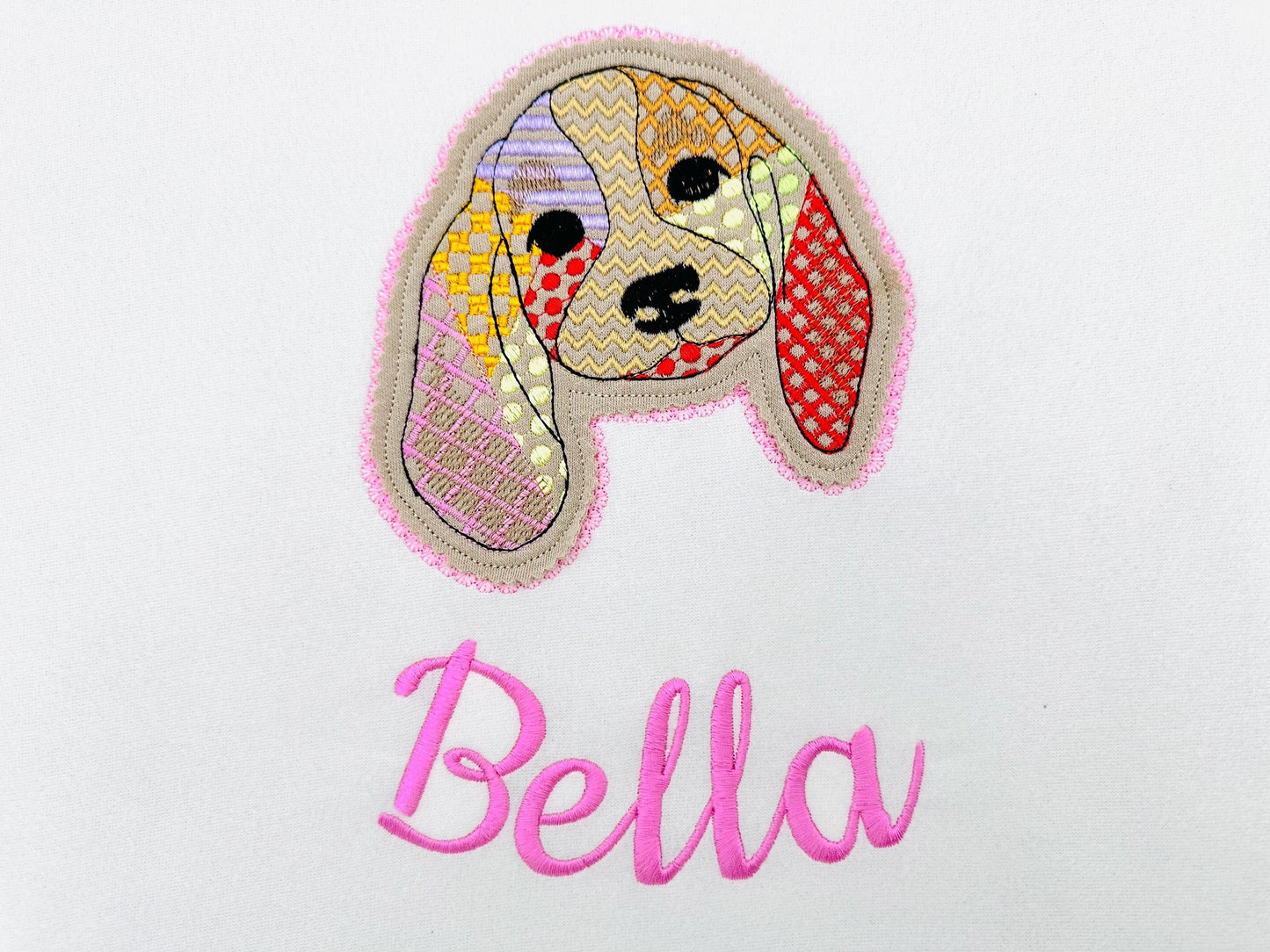 Basset Hound Applique Patchwork and Lace Edge patterned Puppy machine embroidery designs