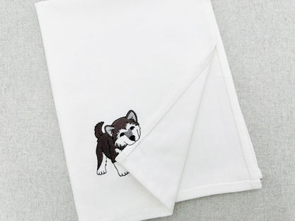 Playing German Malamute Puppy Dog Mama kitchen dish towel machine embroidery designs ITH