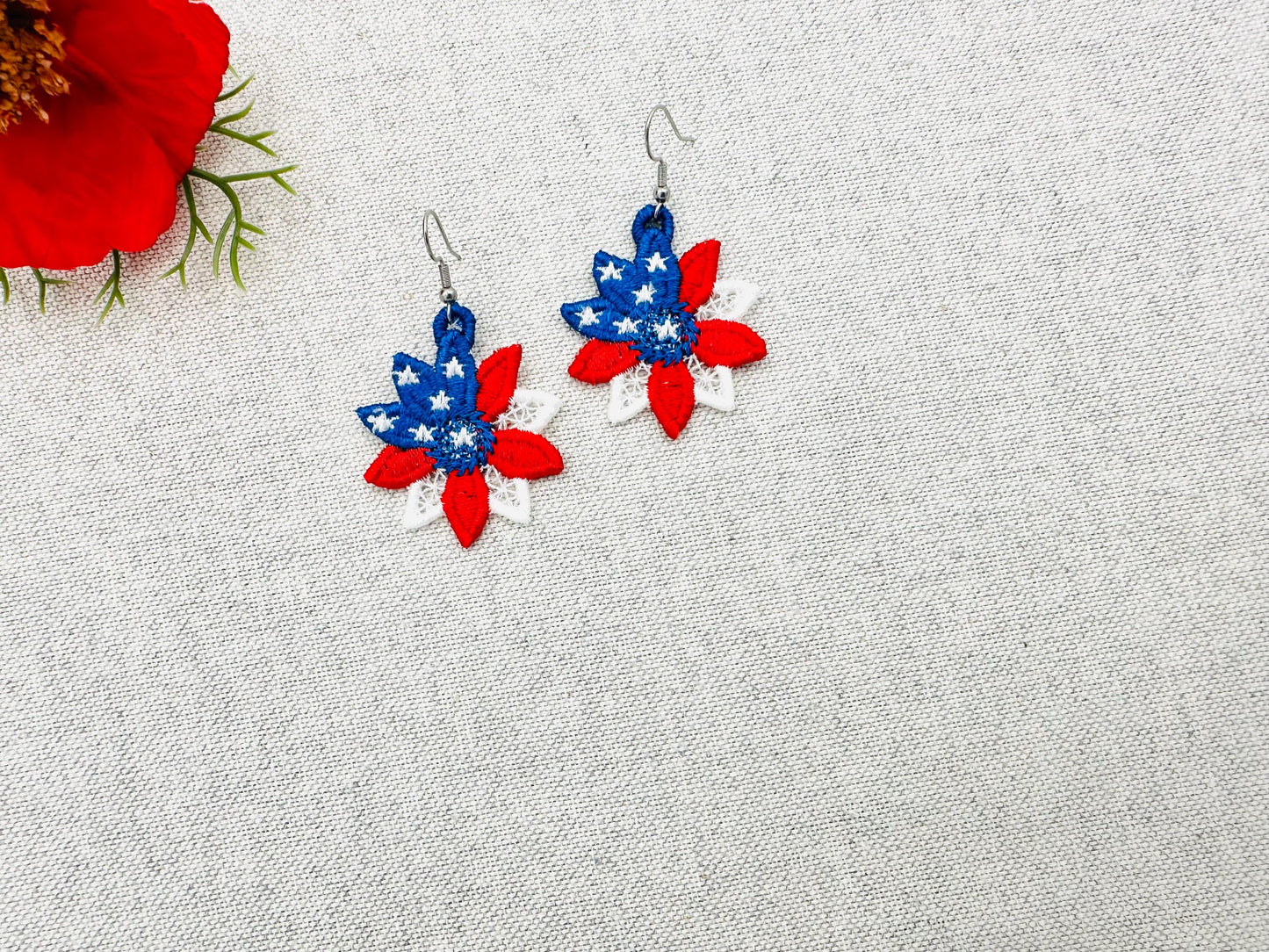Patriotic Floral Earrings FSL