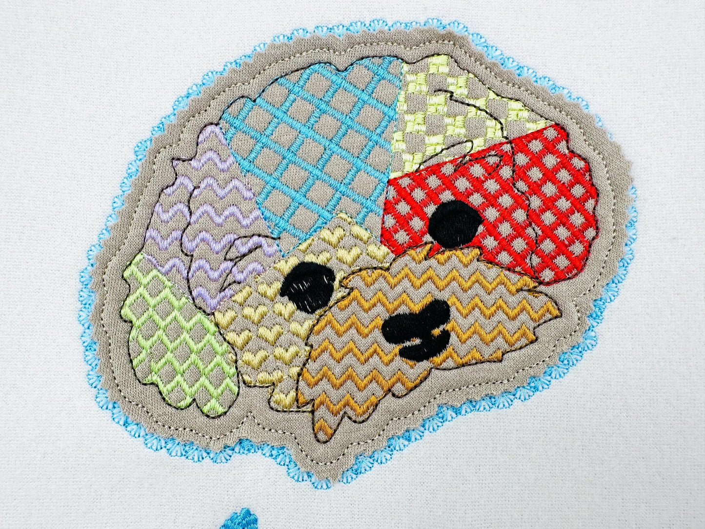Bichon Frise Applique Patchwork and Lace Edge patterned Puppy machine embroidery designs