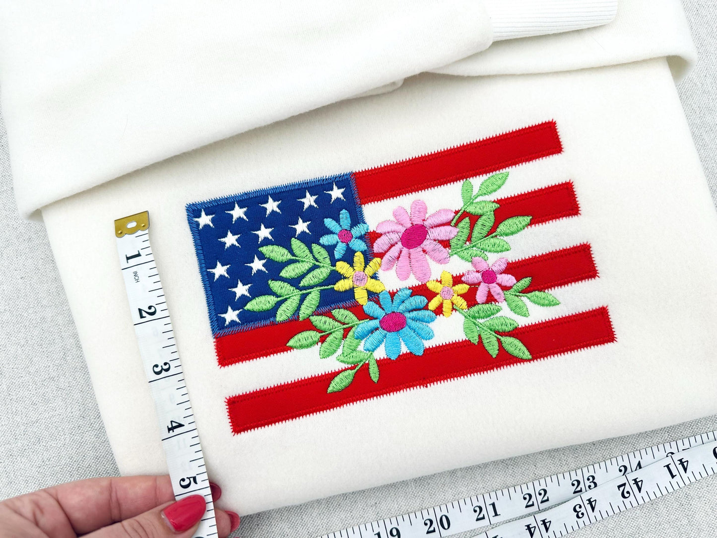 Floral USA Flag Applique