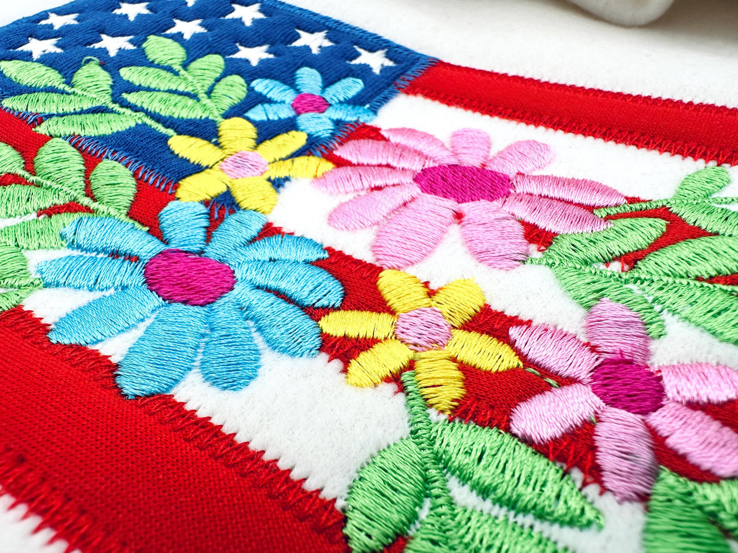 Floral USA Flag Applique