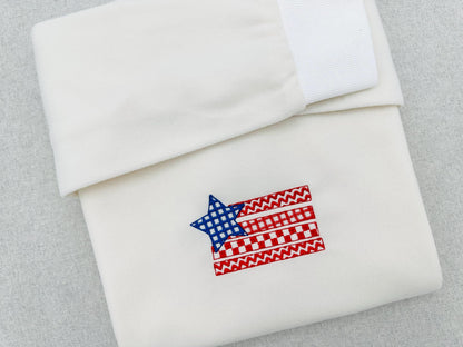 Patchwork US Flag patterned star and stripes American patriotic 4th July machine embroidery designs