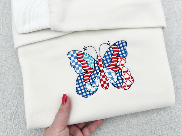 Patriotic Patchwork Butterfly patterned outline 4th of July Independence Day girls machine embroidery designs