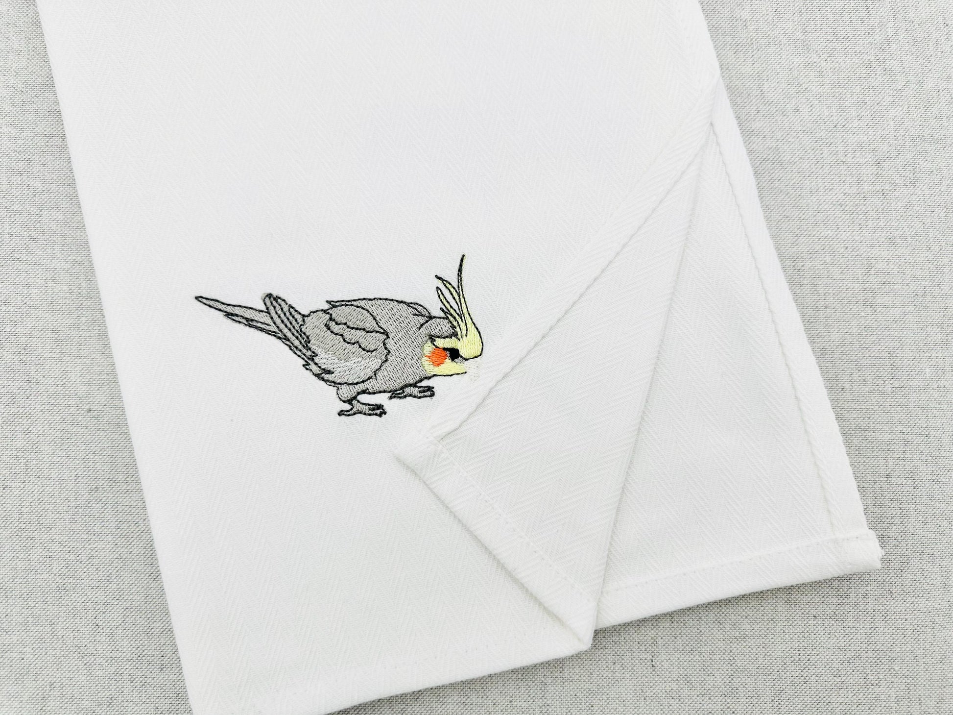 Cockatiel Parrot stealing kitchen dish towel pet bird thief machine embroidery designs ITH