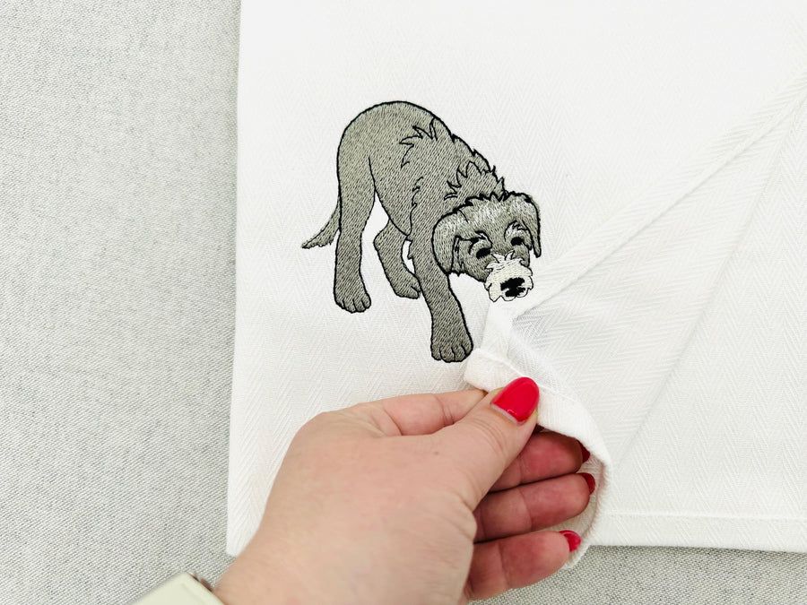 playing Irish Wolfhound Puppy Dog kitchen dish towel pet animal Thief machine embroidery designs ITH