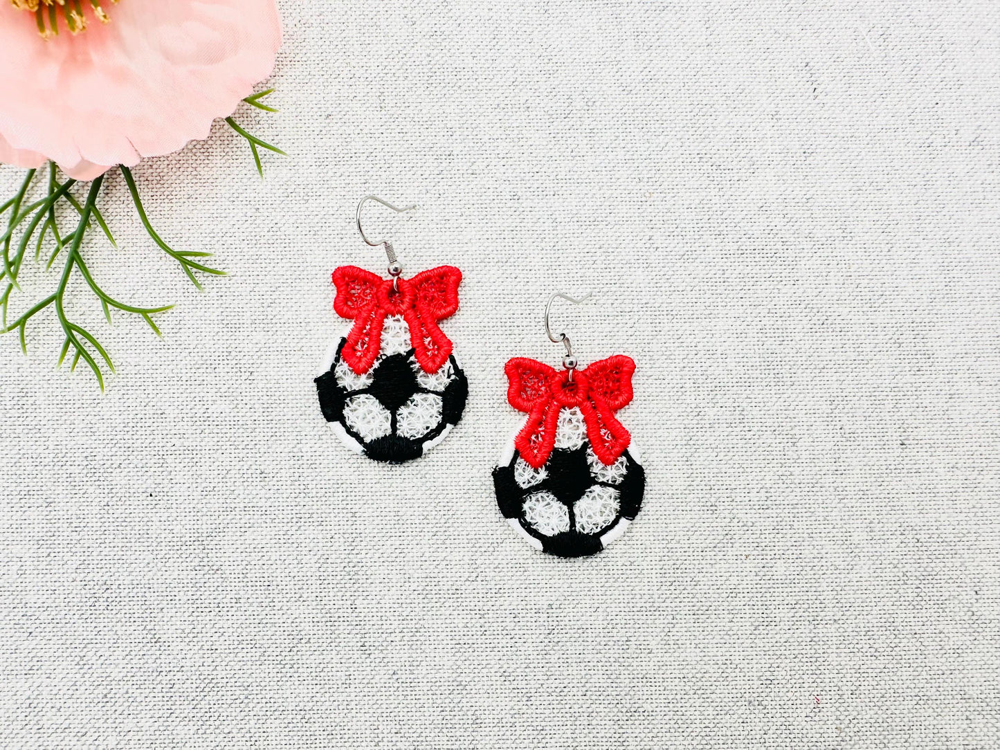 Soccer and Bow Earrings FSL