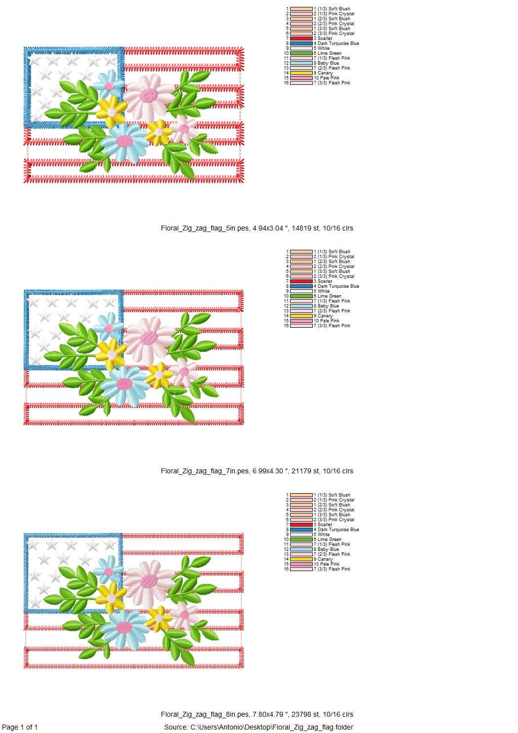 Floral USA Flag Applique