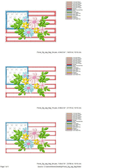 Floral USA Flag Applique