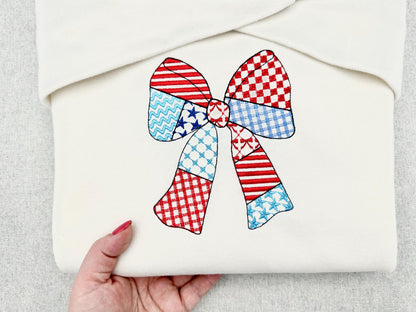 Patriotic Patchwork Bow patterned Bow outline 4th of July Independence Day girls machine embroidery designs
