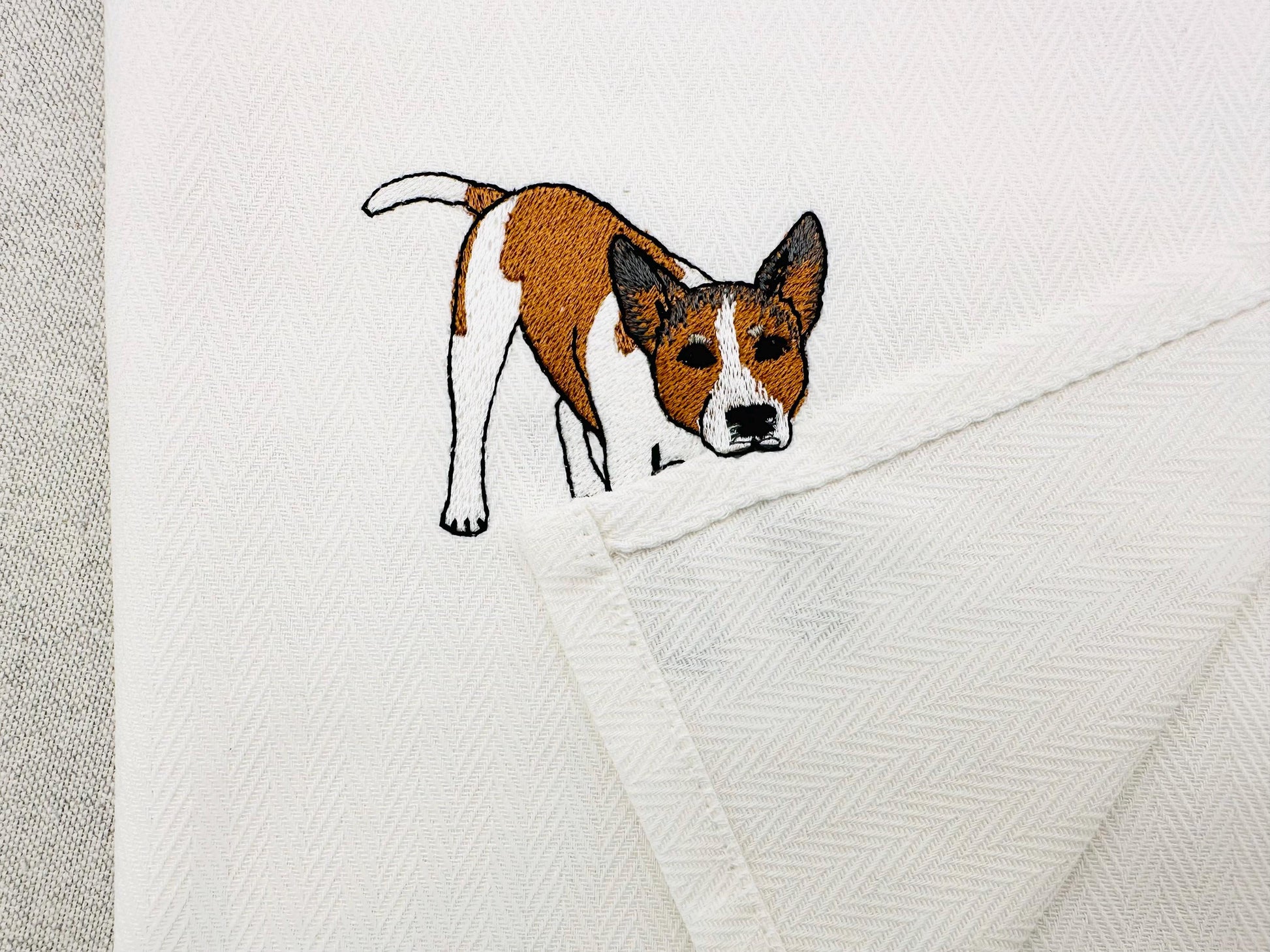 Playing Whippet Puppy inspired by Scout Dog kitchen dish towel animal Thief machine embroidery designs ITH