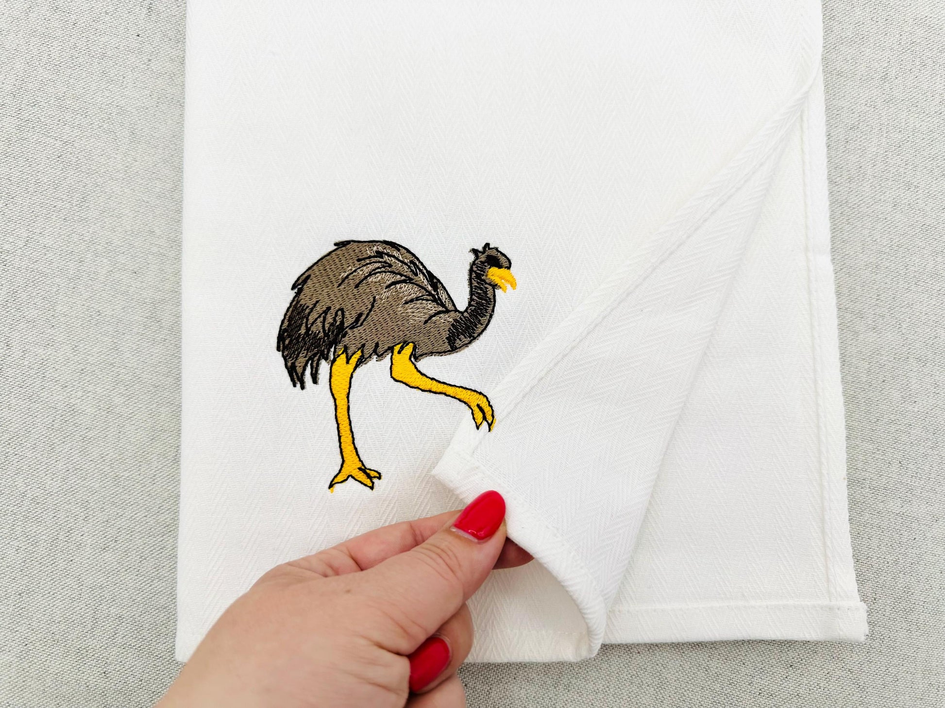 Funny Playing Ostrich kitchen dish towel wild bird farm animal Thief kids machine embroidery designs ITH