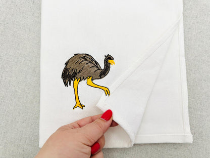 Funny Playing Ostrich kitchen dish towel wild bird farm animal Thief kids machine embroidery designs ITH