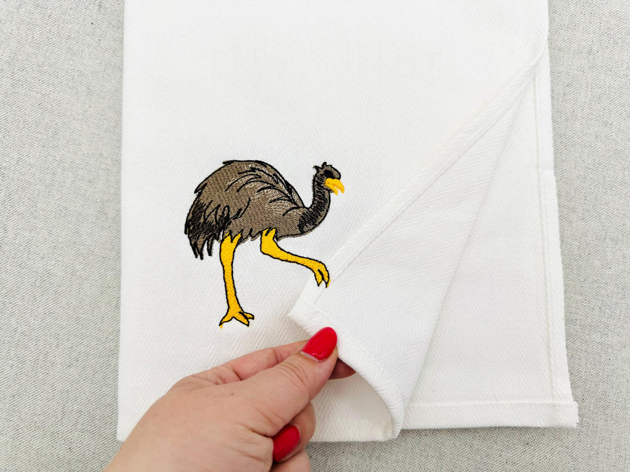 Funny Playing Ostrich kitchen dish towel wild bird farm animal Thief kids machine embroidery designs ITH