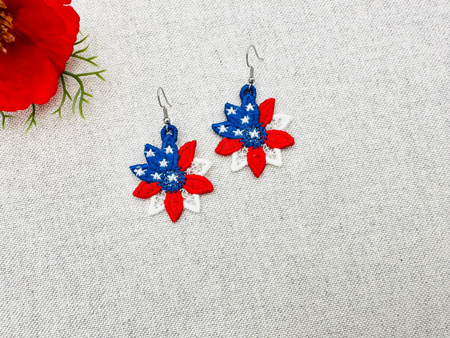 Patriotic Floral Earrings FSL