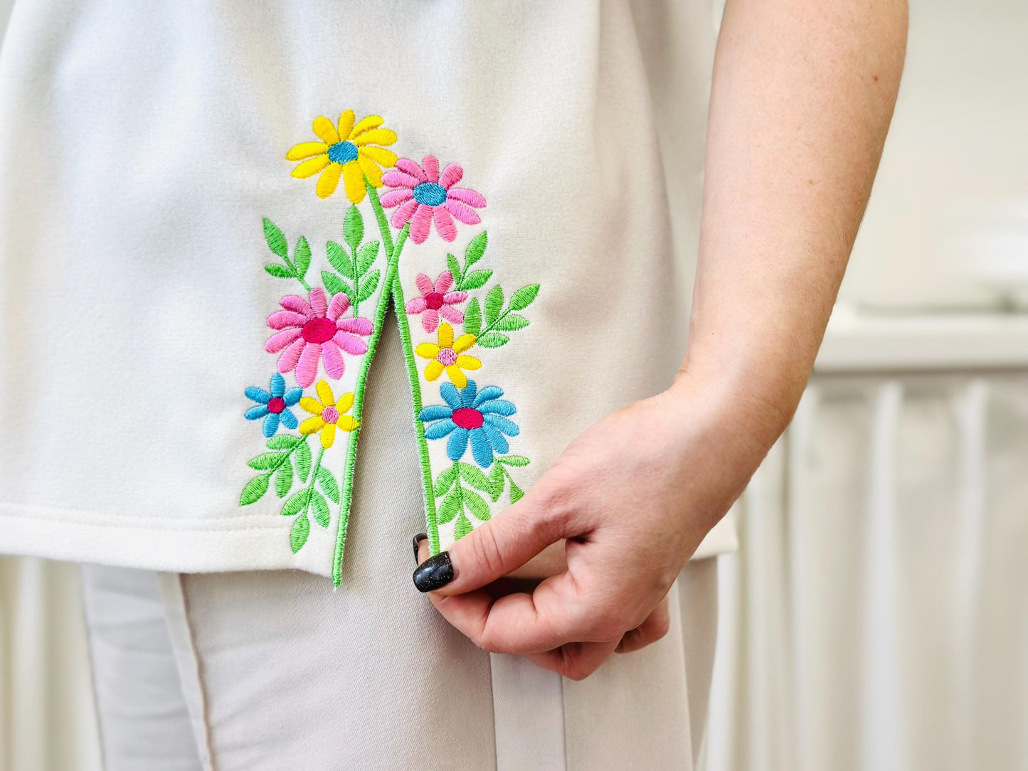 Floral Summer side bow split seam machine embroidery designs kids girls outfit t-shirt sweatshirt flowered Flower