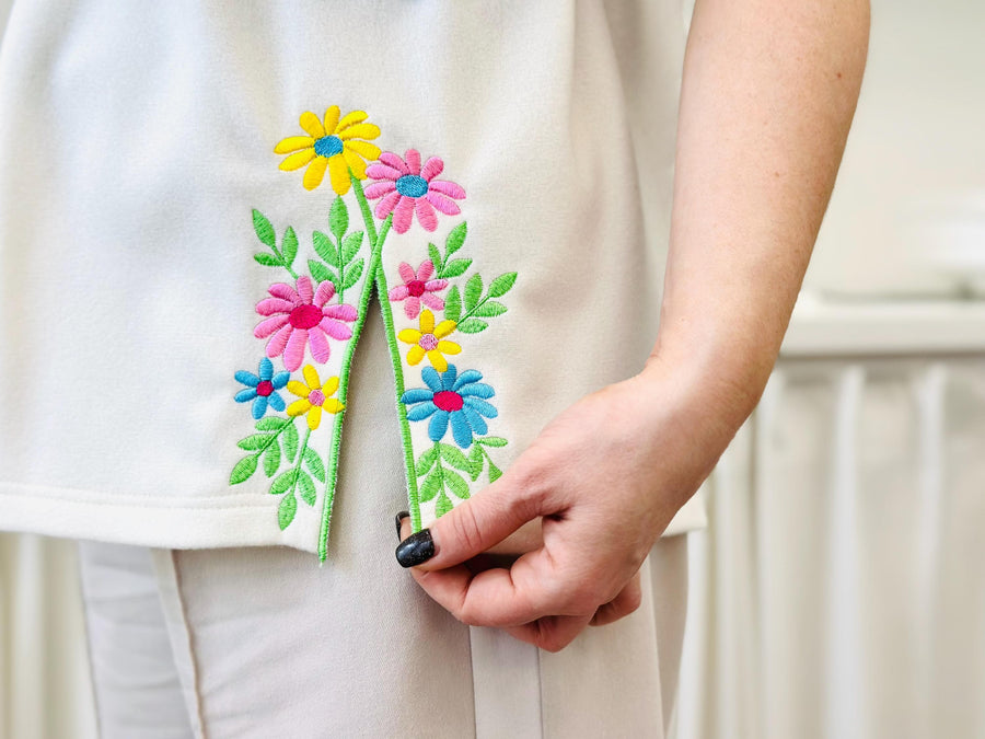 Floral Summer side bow split seam machine embroidery designs kids girls outfit t-shirt sweatshirt flowered Flower