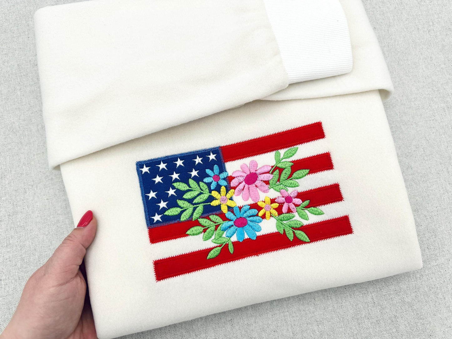 Floral USA Flag Applique