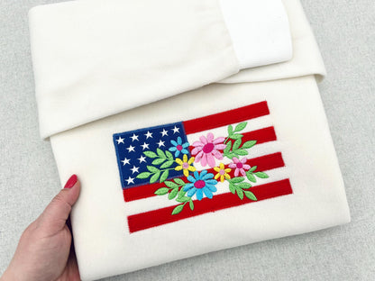 Floral USA Flag Applique