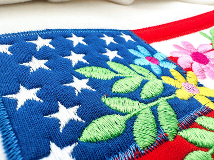 Floral USA Flag Applique