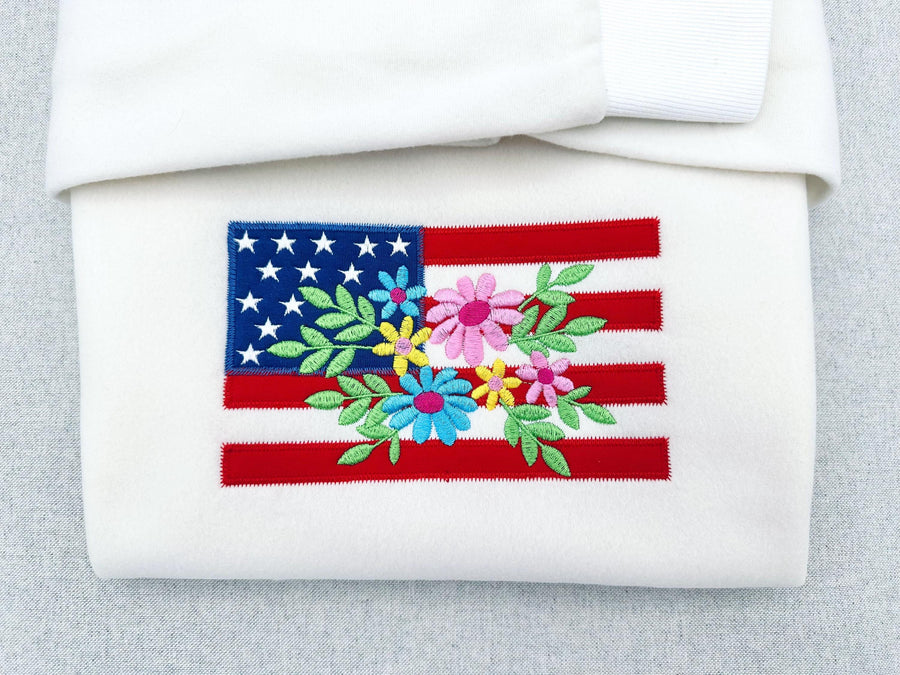 Floral USA Flag Applique