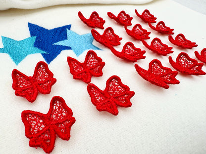 Patriotic Bow US Flag 3D dimensional FSL Freestanding lace machine embroidery designs 4th of July Independence Day in the hoop ITH