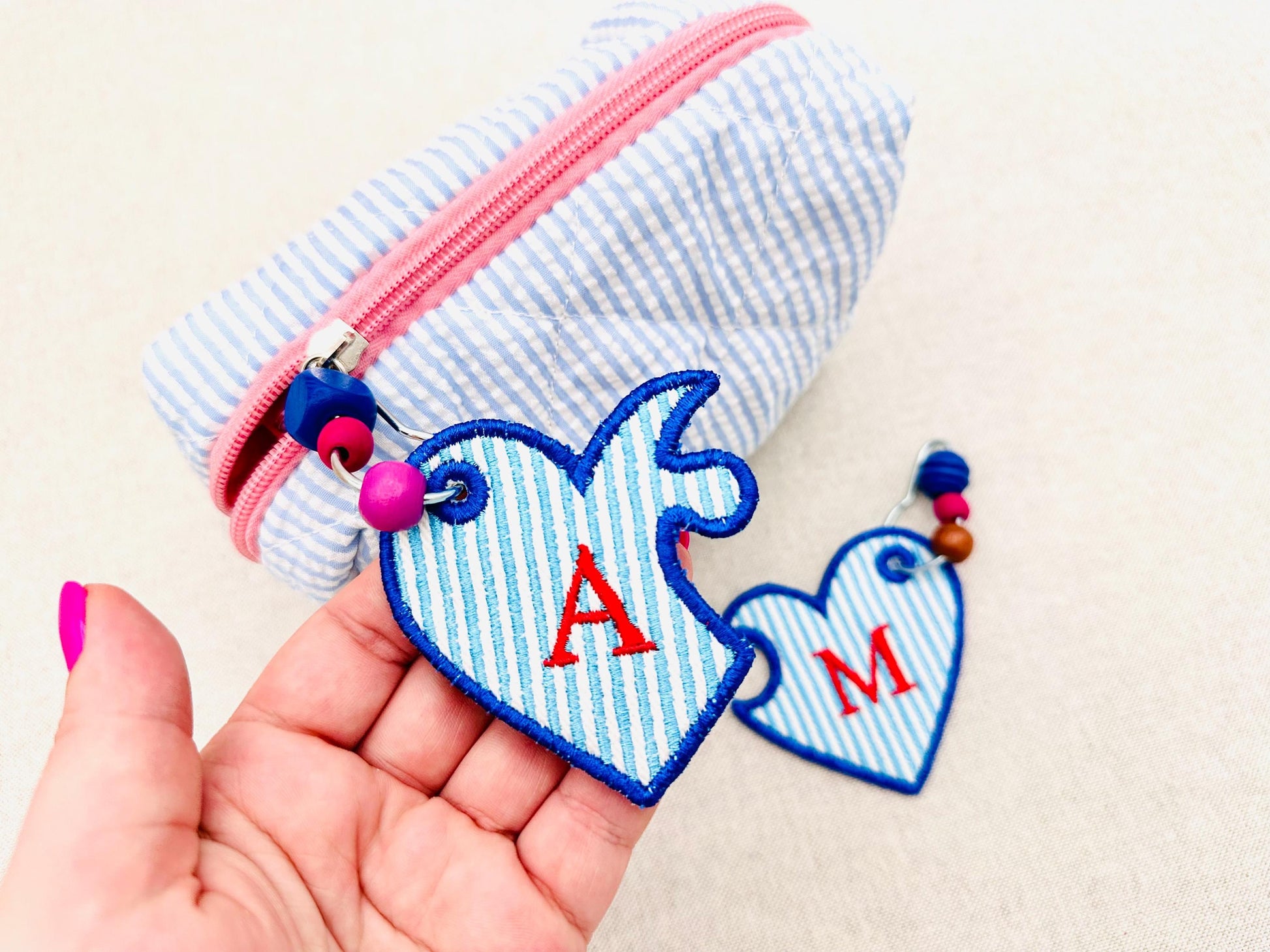 Split Heart Puzzle SET of Monogram and blank tag Bag Tag Charm keychain simply in the hoop machine embroidery designs ITH