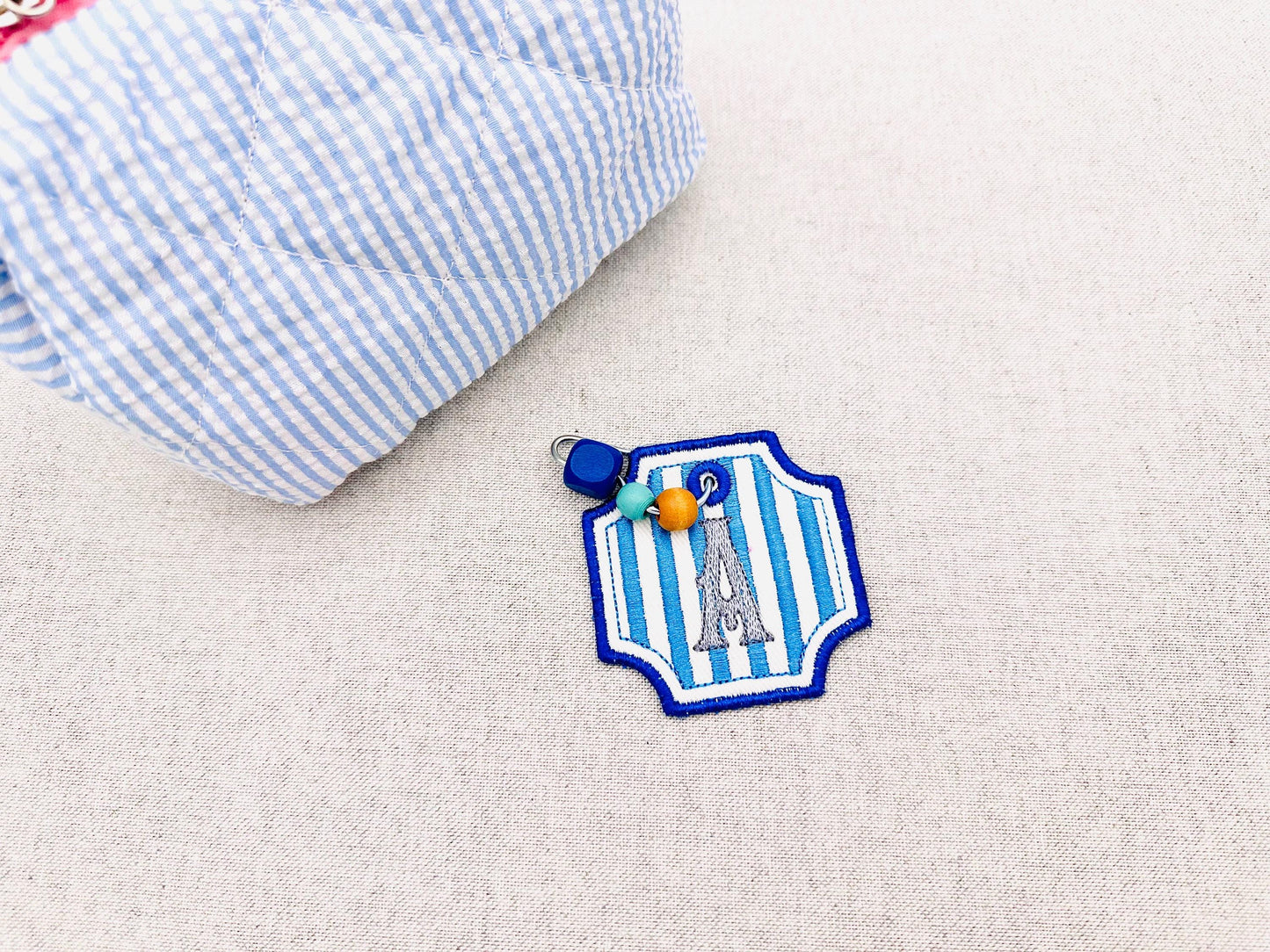 Striped Bag Tag Charm Monogram