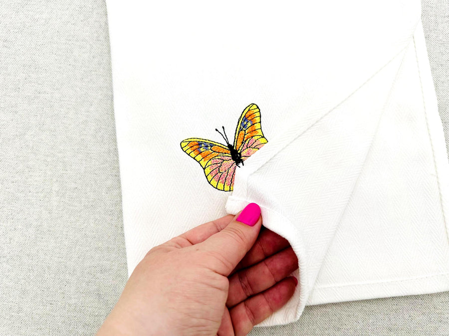 Flying Summer Butterfly thief stealing kitchen dish towel kids girls machine embroidery designs ITH