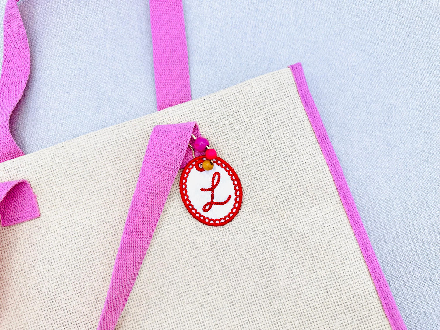 Scalloped Bag Tag Charm SET with Monogram Font and Blank keychain eyelet simply in the hoop machine embroidery designs ITH