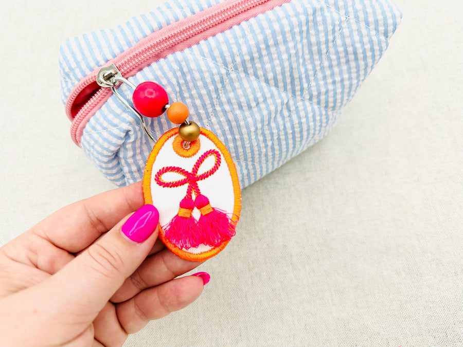 Fringed Tassel Bow Bag Tag Charm keychain simply in the hoop gift idea machine embroidery designs ITH