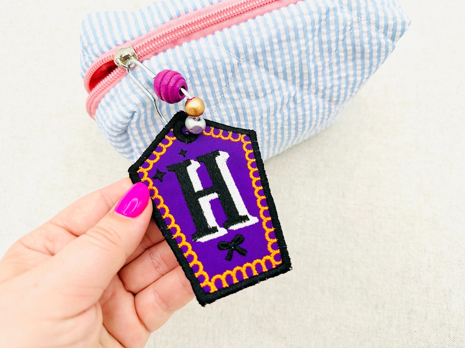 Spooky Halloween Bag Tag Charm Monogram Font A-Z in the hoop gift idea machine embroidery designs ITH