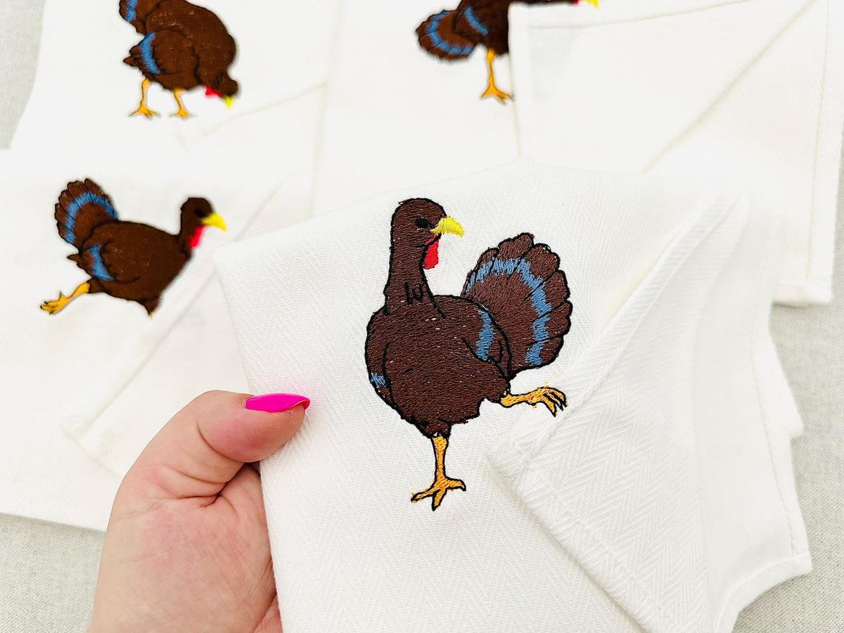 Naughty Turkey SET of 4 stealing kitchen dish towel wild bird thief Thanksgiving machine embroidery designs ITH project simply in the hoop