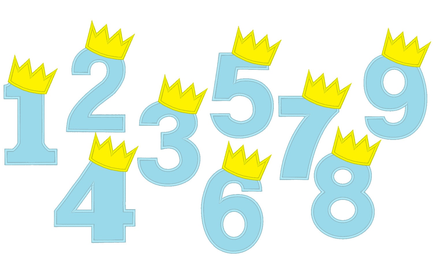 King Crown Birthday Numbers 1-9 Applique machine embroidery designs for Boys