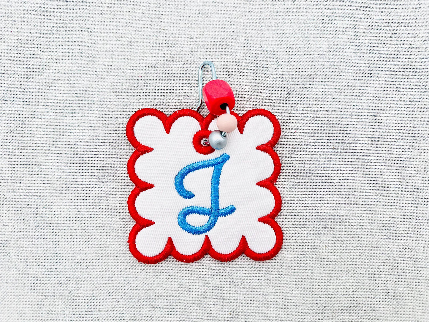 Scalloped Square Bag Tag Charm SET with Monogram and Blank keychain in the hoop machine embroidery designs ITH