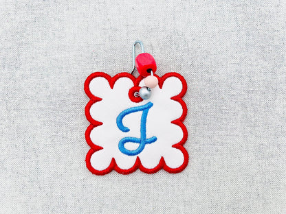Scalloped Square Bag Tag Charm SET with Monogram and Blank keychain in the hoop machine embroidery designs ITH
