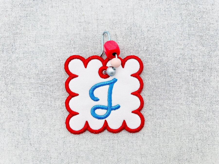 Scalloped Square Bag Tag Charm SET with Monogram and Blank keychain in the hoop machine embroidery designs ITH