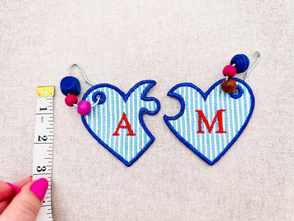 Split Heart Puzzle Bag Tag Charm