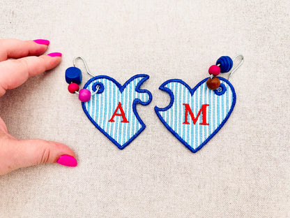 Split Heart Puzzle Bag Tag Charm