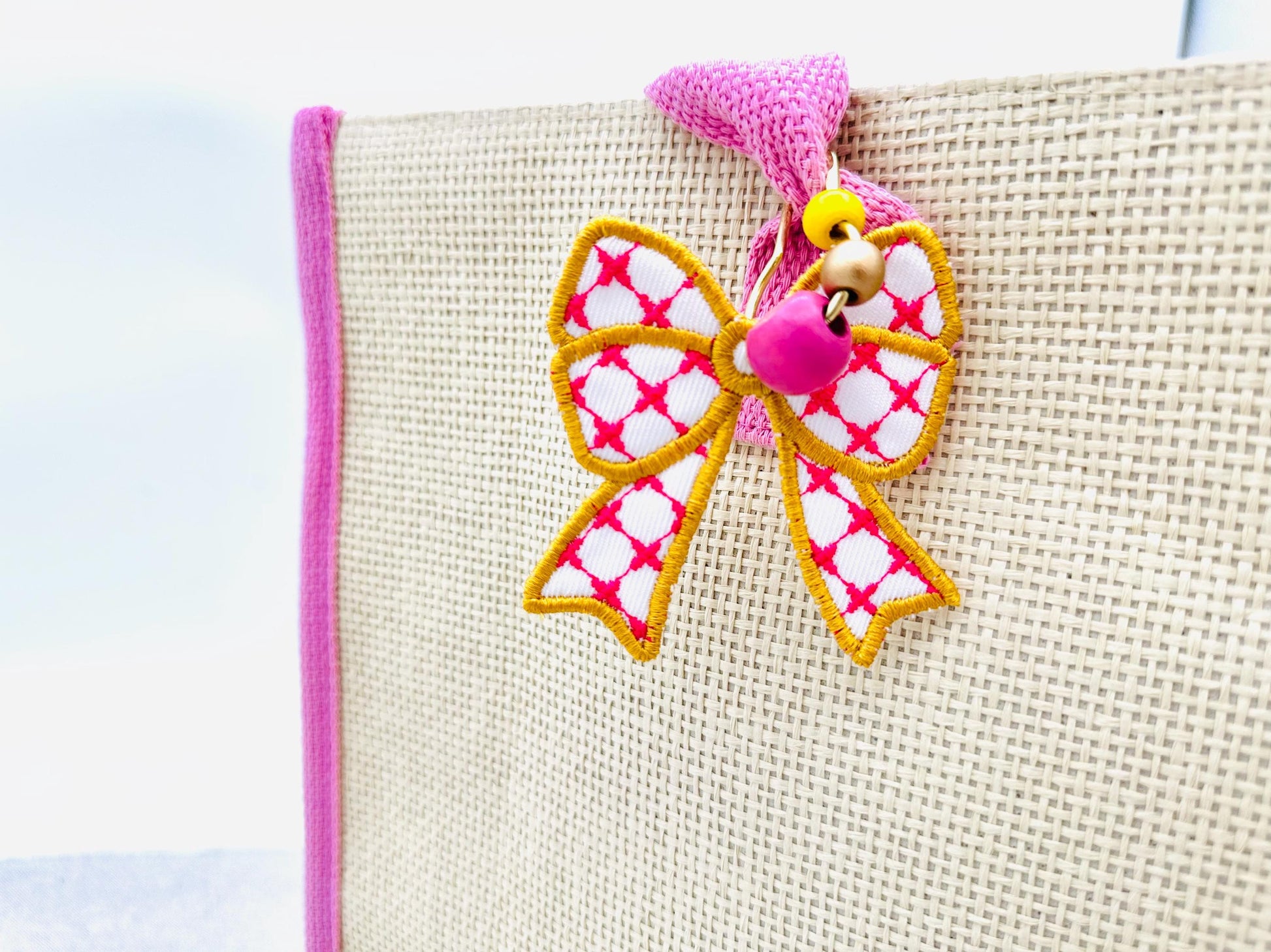 Chic Luxury Patterned Bow Bag Tag Charm in the hoop girls gift idea machine embroidery designs ITH